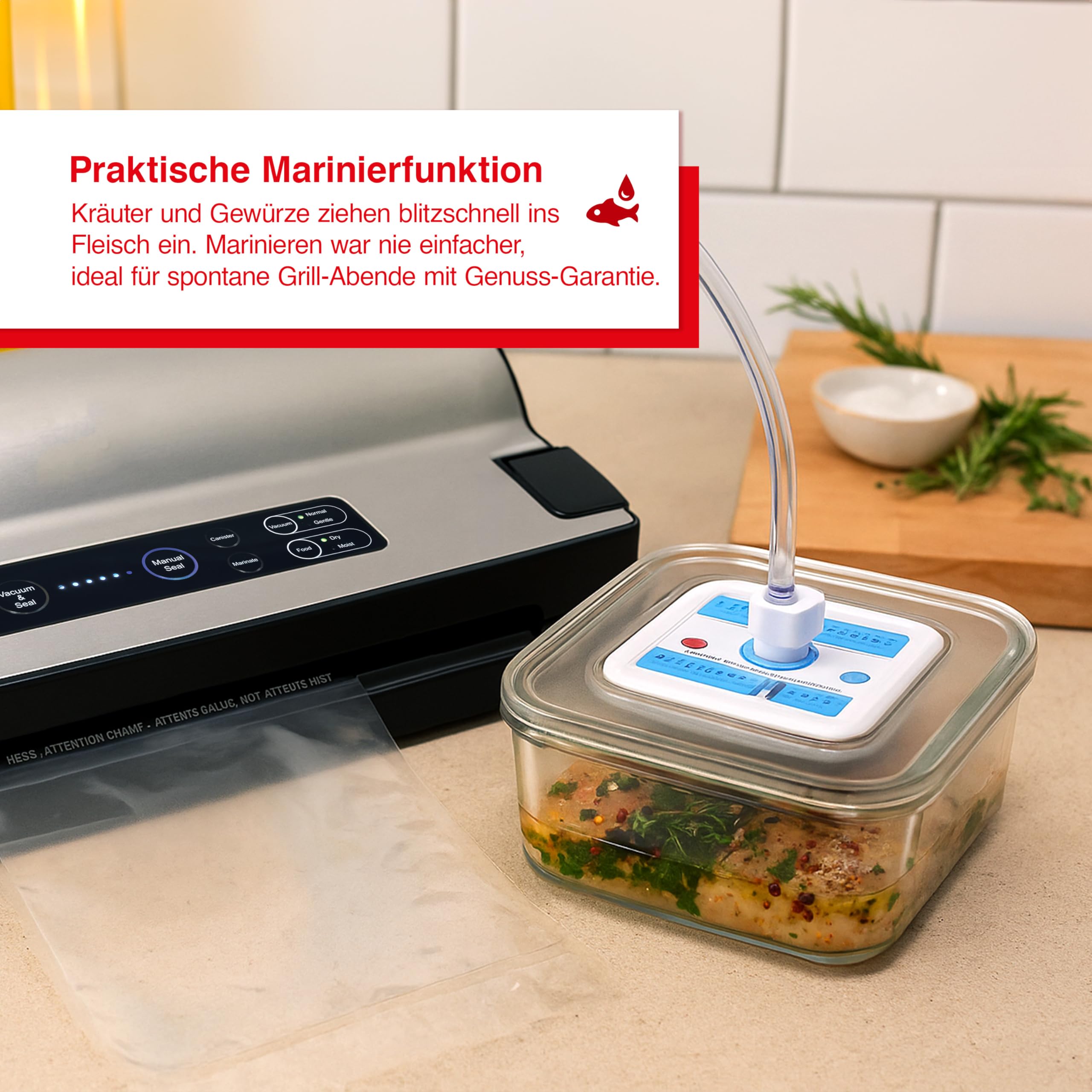 Solis Vakuumiergerät Vac Prestige 575 - Einschweißgerät für Lebensmittel - Vakuumierer/Folienschweißgerät mit Pulse- und Marinierfunktion | Automatik- & Pulse-Funktion, Marinier-Funktion, –0,8 bar Saugleistung, 130 W, inkl. Beutel & Rollen