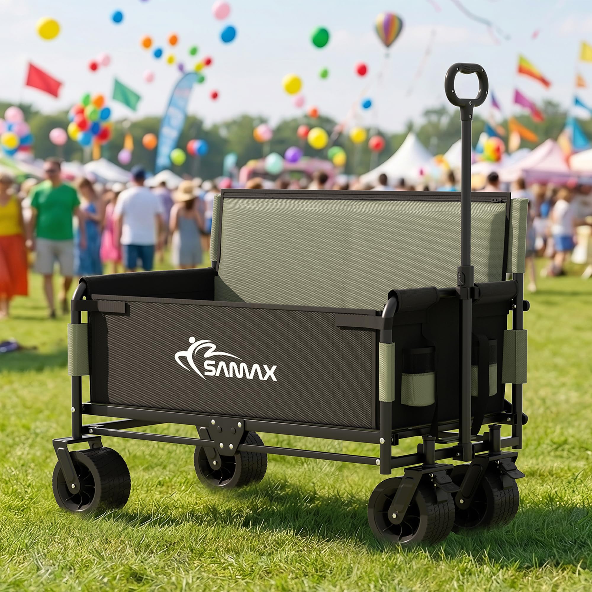 SAMAX Wózek ręczny do 200kg - 2w1 z ławką - Wózek ogrodowy Wózek plażowy Składany składany wózek transportowy Wózek transportowy - Festival Edition Zielony Matcha