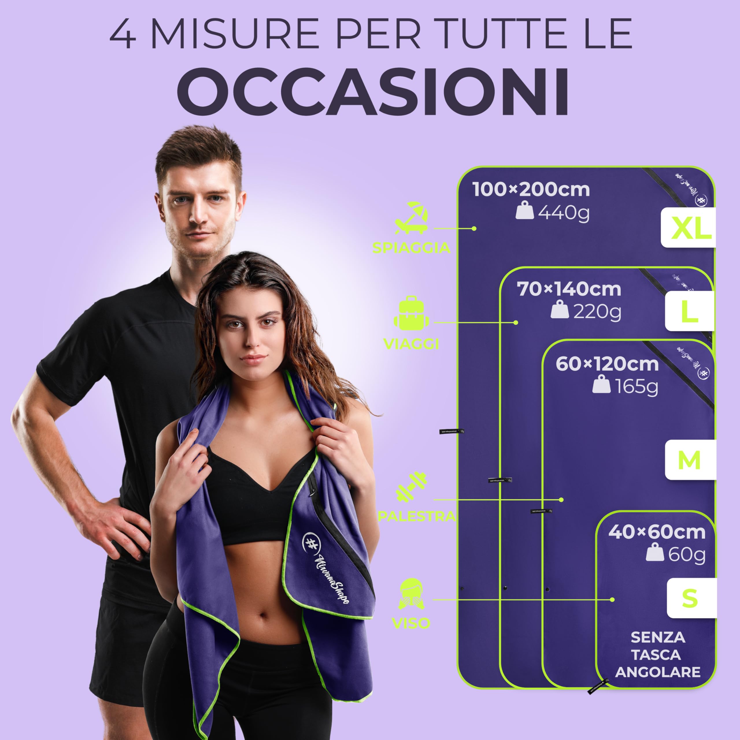 NirvanaShape Microfibra - Asciugamano Grande per Spiaggia, Viaggio, Fitness, XL 200 x 100 cm