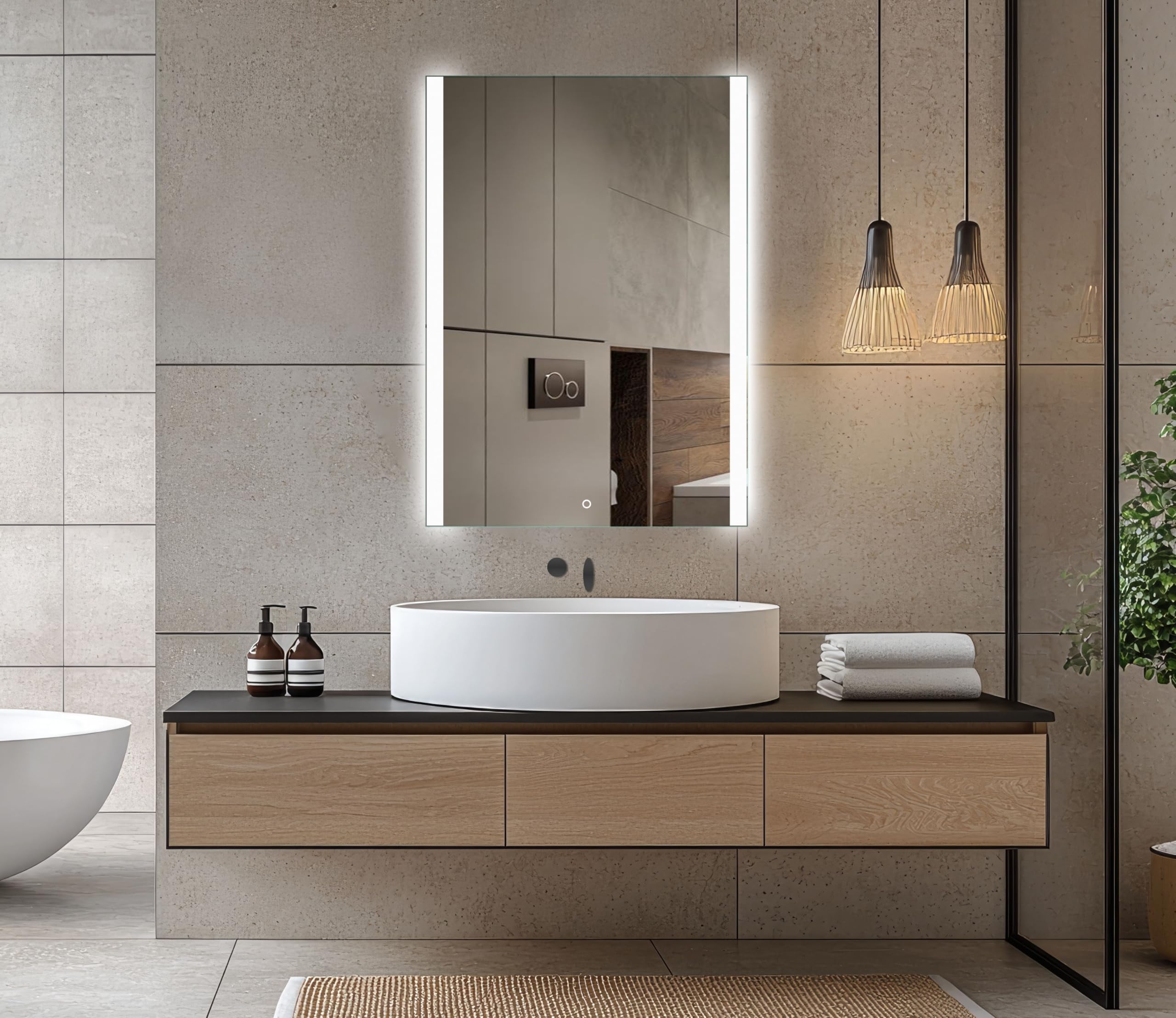 Venti Espejo Baño LED 50 × 70 cm, Iluminación Lateral | Espejo LED de Pared, Espejo Baño con Luz, Interruptor Táctil, Luz Blanca Neutra, Diseño Moderno