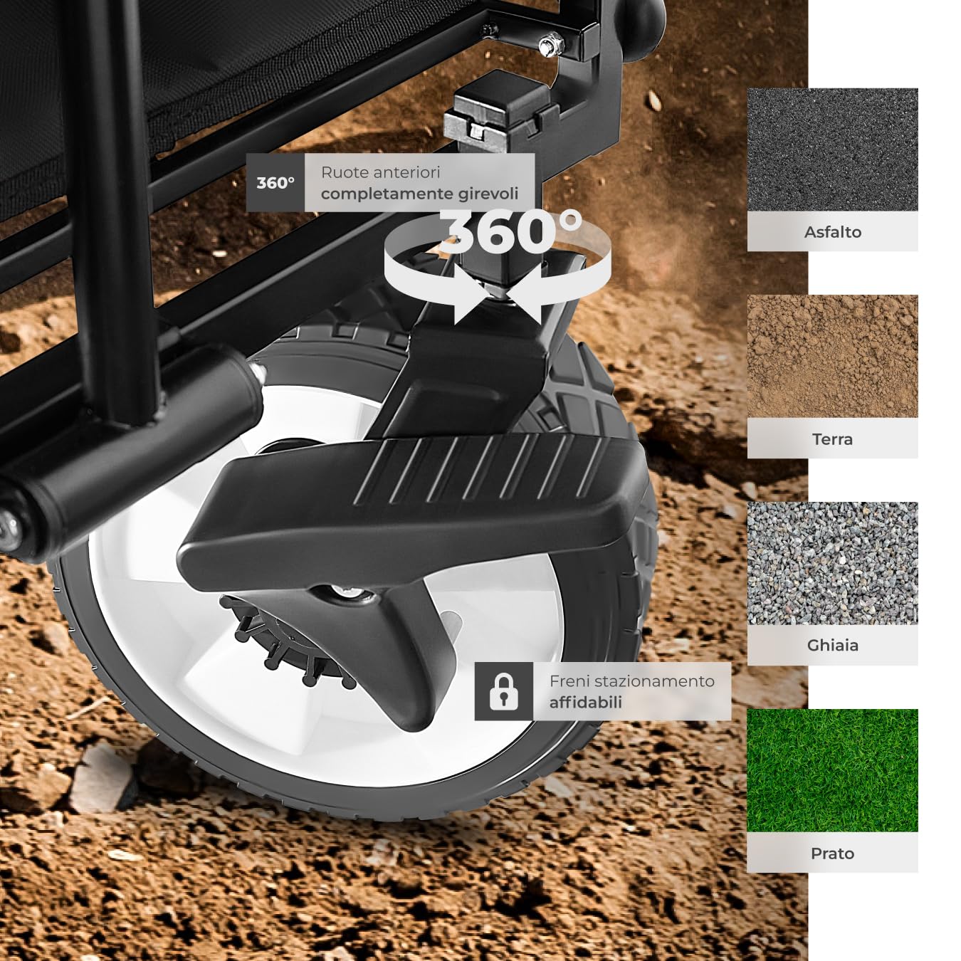 tectake® Carrello Pieghevole Leon, con Freni, Maniglia Telescopica, Carrello con Ruote Portatutto da Giardino, Carro Portaoggetti - Nero/Nero