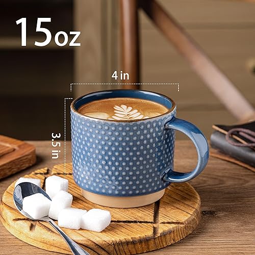 Miniatura 51 de GBHOME Tazas de café apilables de 12 onzas, tazas de café de cerámica con patrones de textura para hombre, mujer, papá, mamá, juego de 4 tazas