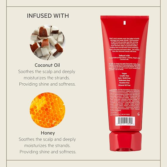 TPH BY TARAJI Real Love Protein Treatment Hair Mask & Deep Conditioner with Coconut Oil & Honey for Dry, Damaged Natural Hair| For Coily & Curly Hair | Sulfate Free | For Women & Men, 8.45 fl. oz