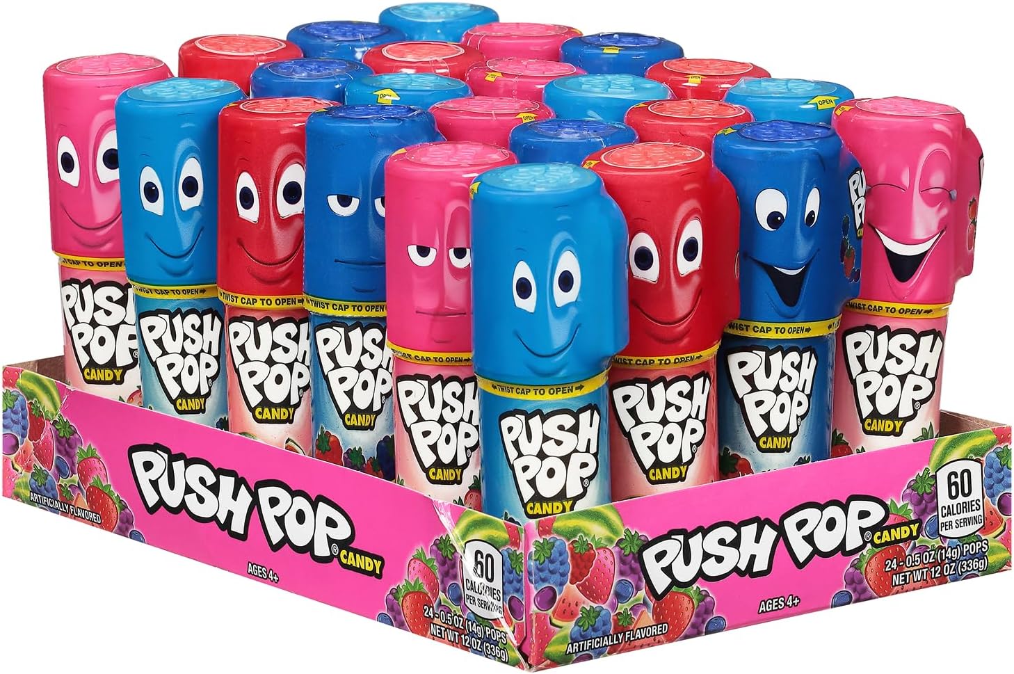 Push Pop Candy Lollipops - Individually Wrapped Variety Candy Party Pack - 24 Count Lollipops in Assorted Fruity Flavors - Fun Candy for Gifts, Celebrations, Party Favors, Gift Baskets, & Birthdays