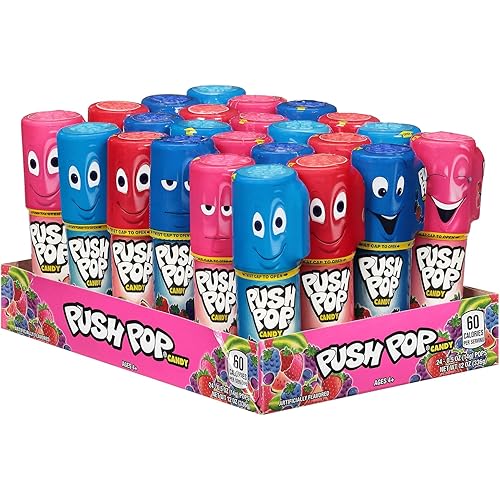 Push Pop Candy Lollipops - Individually Wrapped Variety Candy Party Pack - 24 Count Lollipops in Assorted Fruity Flavors - Fun Candy for Gifts, Celebrations, Party Favors, Gift Baskets, & Birthdays