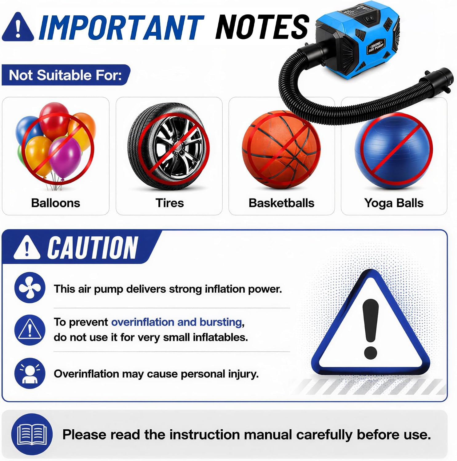 600W Electric Air Pump for Inflatables, High Power Air Mattress Pump with 6 Nozzles, Quick Inflate & Deflate Air Pump for Pool Floats, Vacuum Storage Bags, Swim Rings, Inflatable Toys