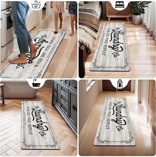 Miniatura 8 de Pauwer Alfombra de lavandería de 20 x 60 pulgadas, impermeable, de goma, antideslizante, tapete de cocina para piso, tapete lavable para granja,