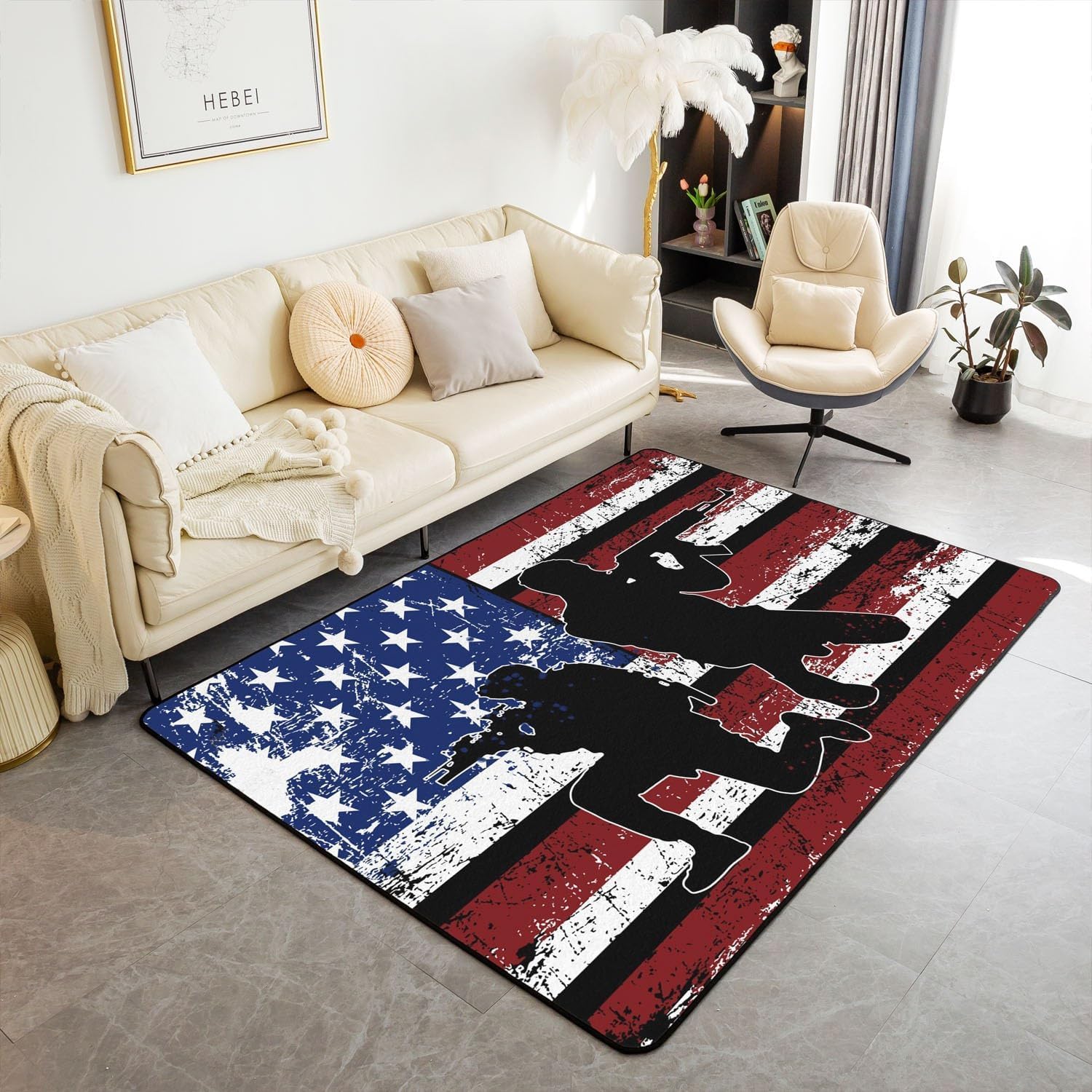 Tapis de salon doux 3D grand confort imprimé américain avec dossier antidérapant