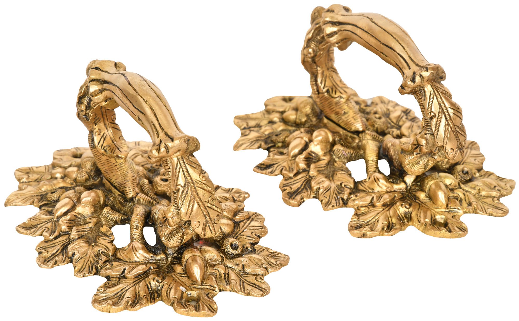 Exotic India Leaves Door Handles - Brass Statue