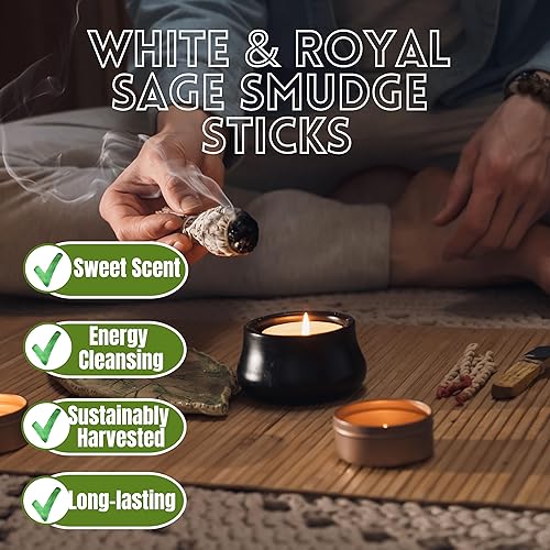 Vista 34 de Paquete de 3 barras de mezcla de salvia blanca para limpieza, meditación, yoga y manchas, salvia blanca orgánica mezclada con canela, copal, ruda
