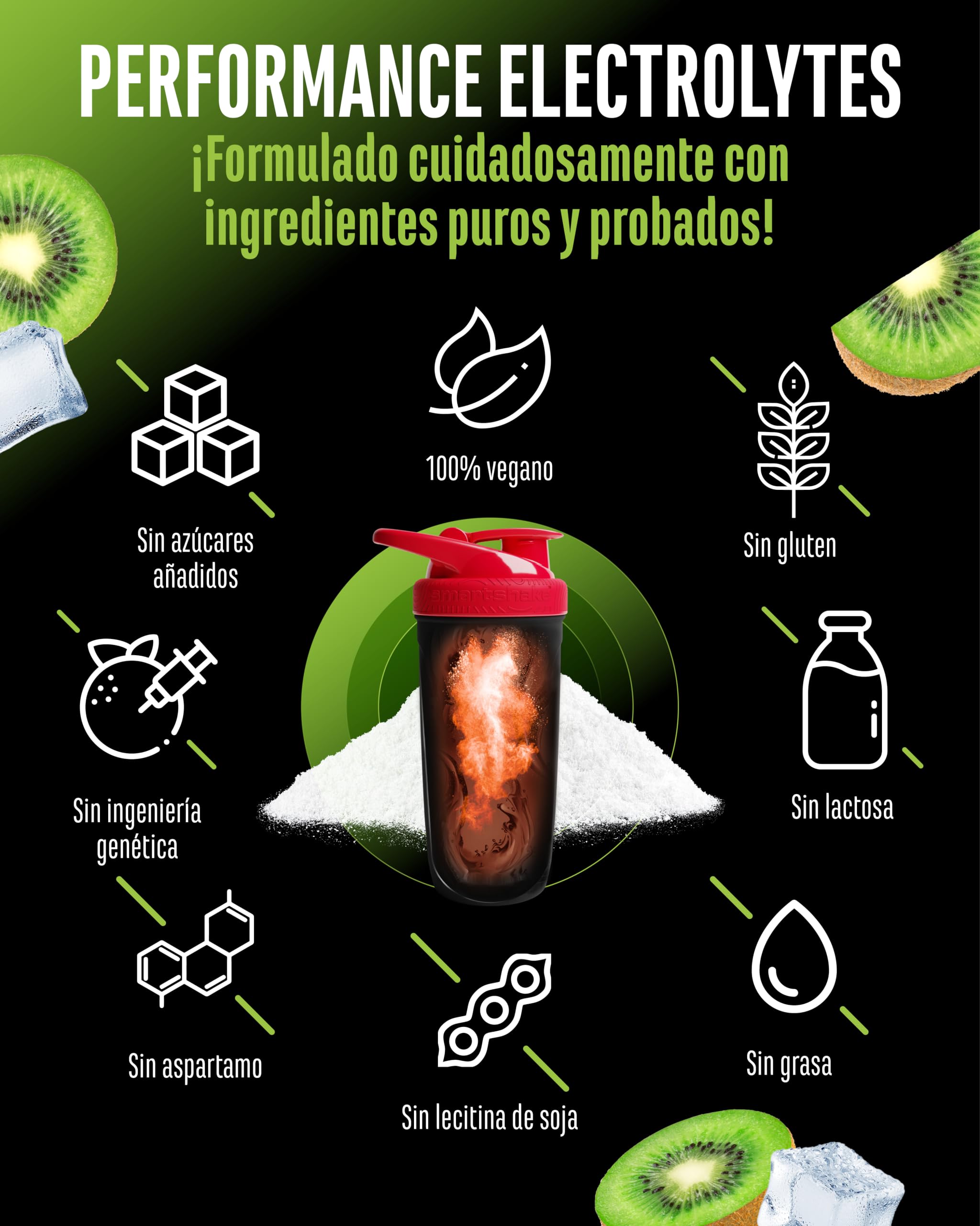 Performance Electrolytes - 400 g (20 Porciones) - Advanced Hydration Matrix con Sodio, Potasio, Magnesio, Calcio y Cloruro - con Citrulina y Taurina - Sin Azúcar - Vegano - Sabor Kiwi