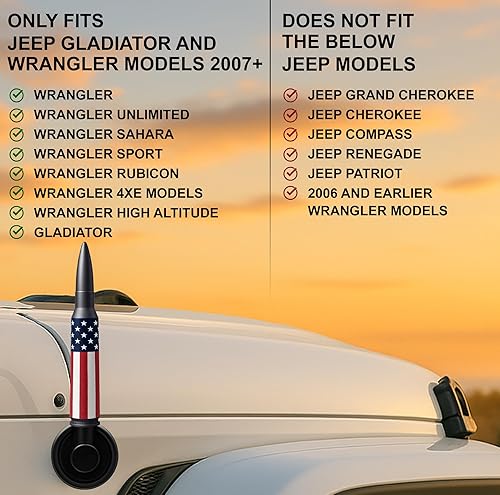 Miniatura 3 de EcoAuto Badass Bullet Antenna para Jeep Wrangler JKJL (2007+) y Gladiator - Antena antirrobo y duradera para camión - Accesorio Jeep (bandera