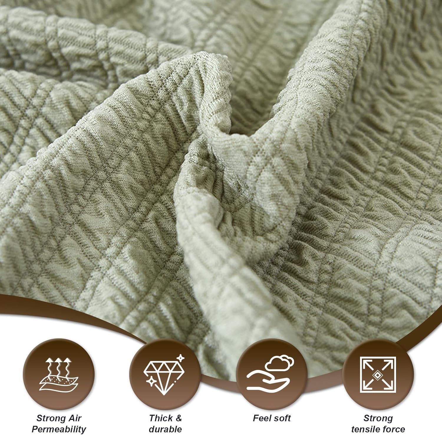 Stretch Couch Covers, Couch Covers for 3 Cushion Couch Sofa pet Friendly, Washable, Furniture Protector Sofa with Elastic Bottom for Cats, Dogs (Puff Grid - Green, 3 Seats)