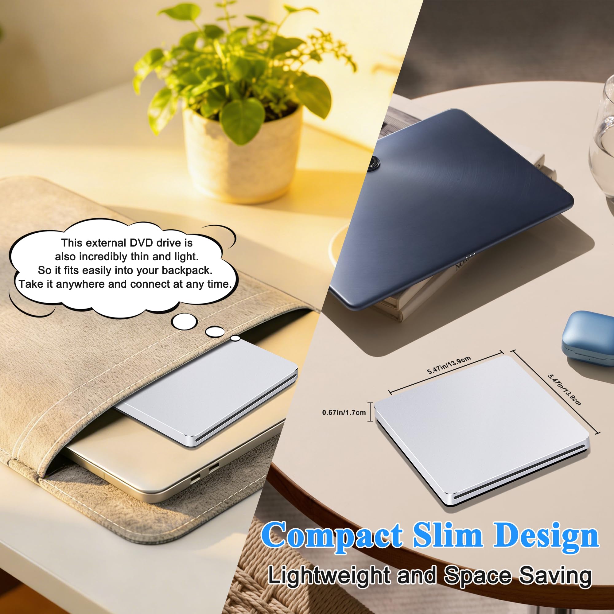 Unidad externa de CD y DVD para laptop: lector portátil USB C de CD/DVD para Mac PC Windows 11 con adaptador USB 3.0 de aleación de aluminio, ranura SuperDrive para Apple