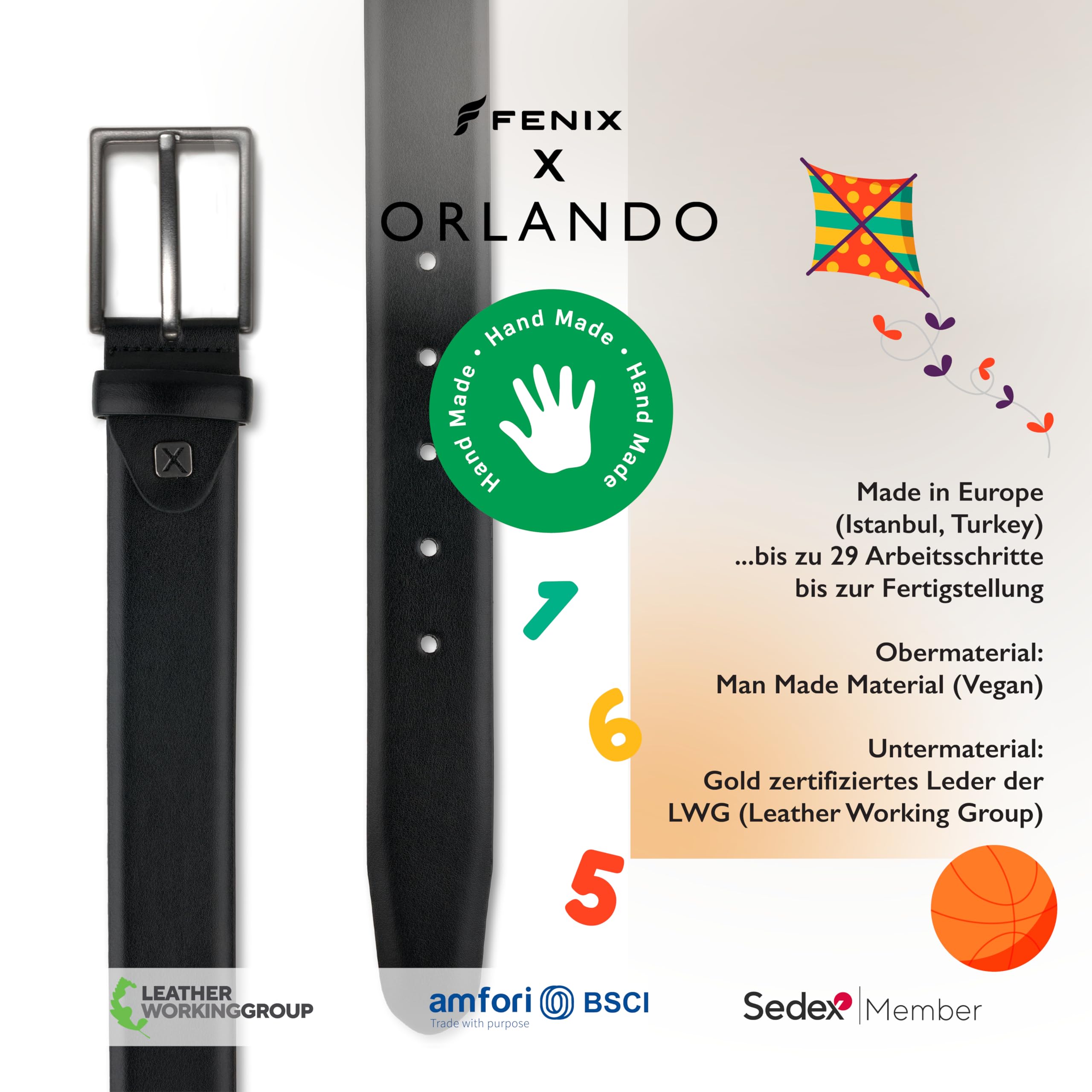 FENIX ORLANDO Cinturón Niños y niñas, cinturón ajustable de cuero para niños y adolescentes, talla 55 cm - 75 cm, hebilla sin níquel de 30 mm de ancho