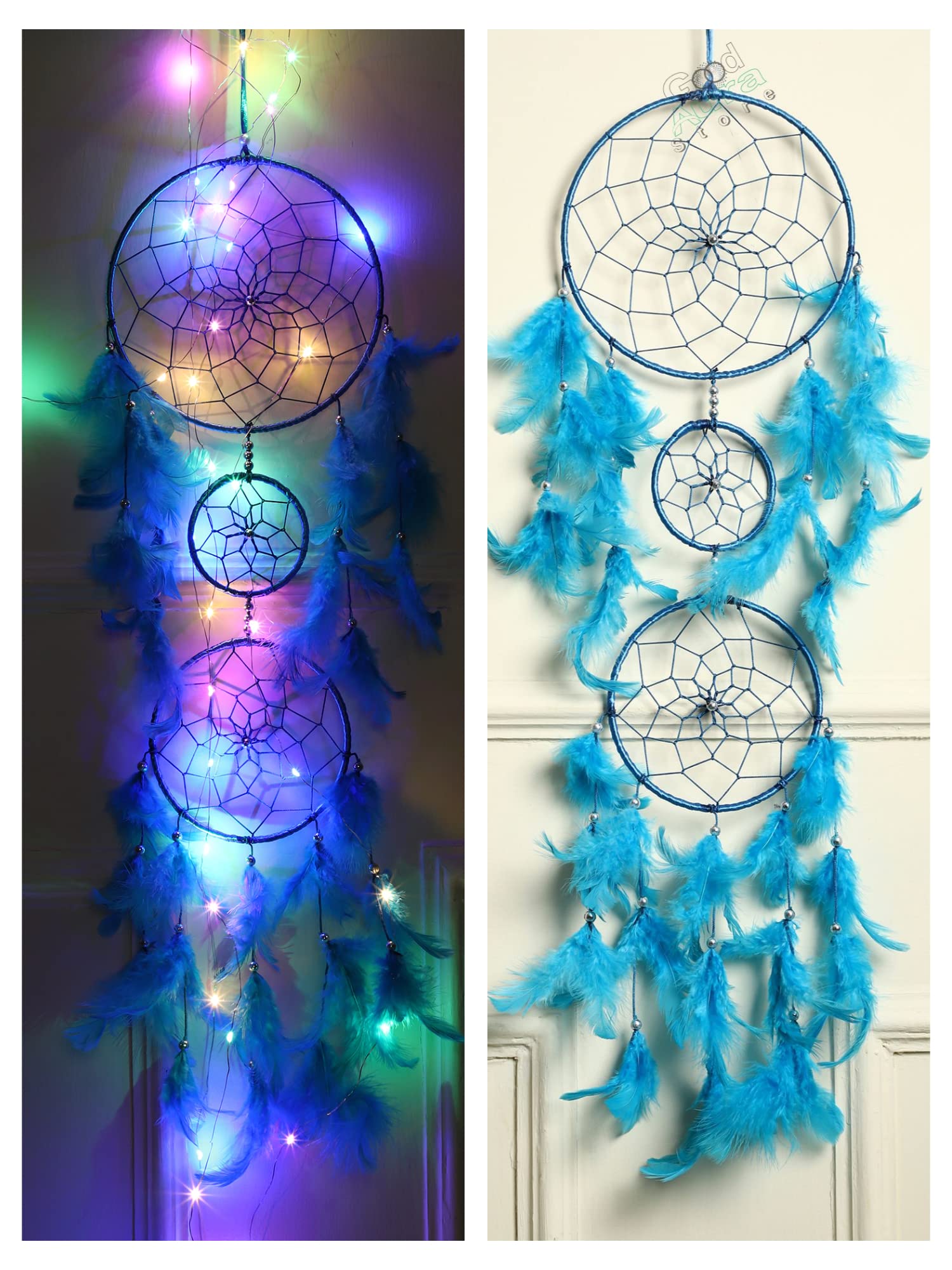 Good Aura Store Dream Catchers with Light Home Decor, Feather Wall Hangings for Kids Room, Bedroom, Livingroom, Balcony, Cafe Decorations, Gift Items (Pack of 1, 18L X 92Hcm, Turquoise)-image-47
