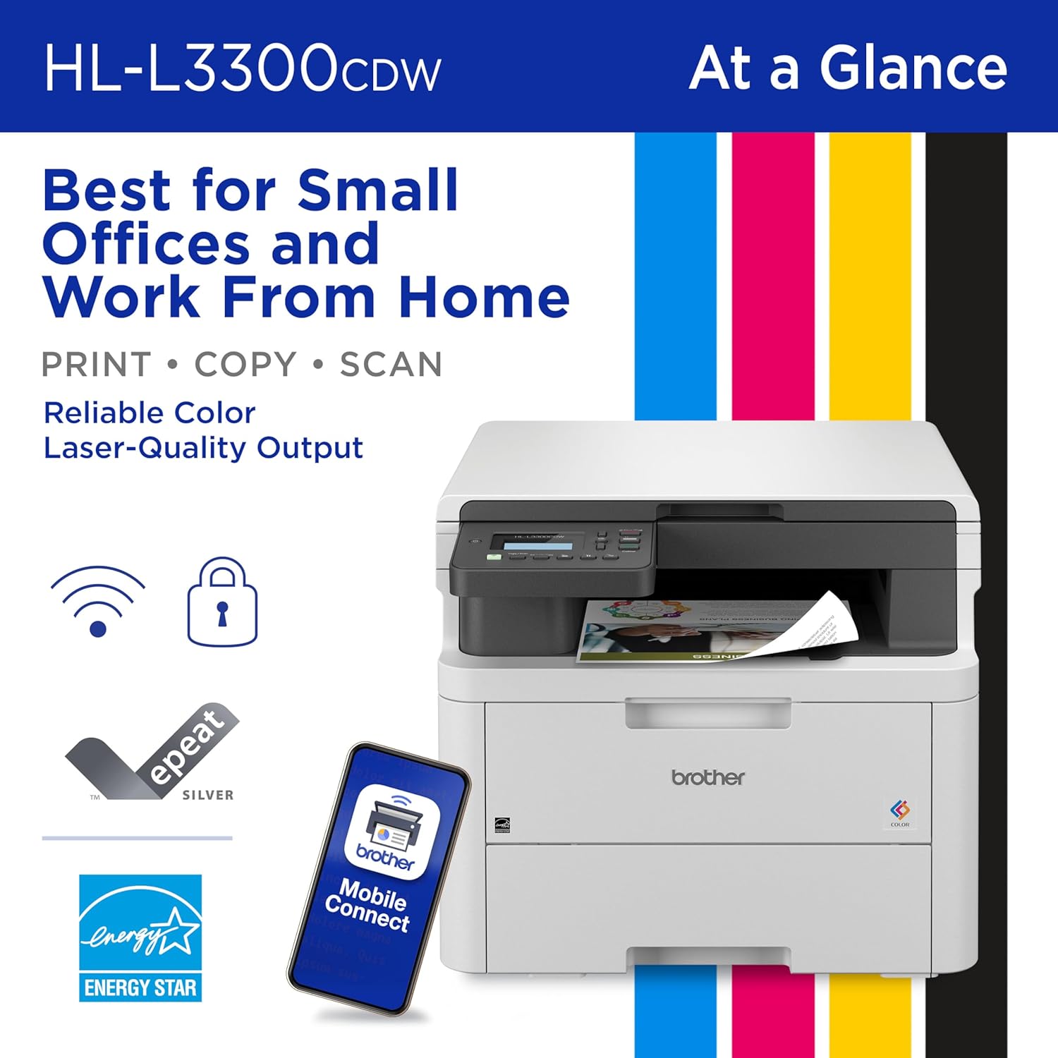 Brother HL-L3300CDW Wireless Digital Color Multi-Function Laser Printer, Copy & Scan, Duplex, Mobile | Includes 2 Month Refresh Subscription Trial ¹ Amazon Dash Replenishment Ready (Renewed Premium)