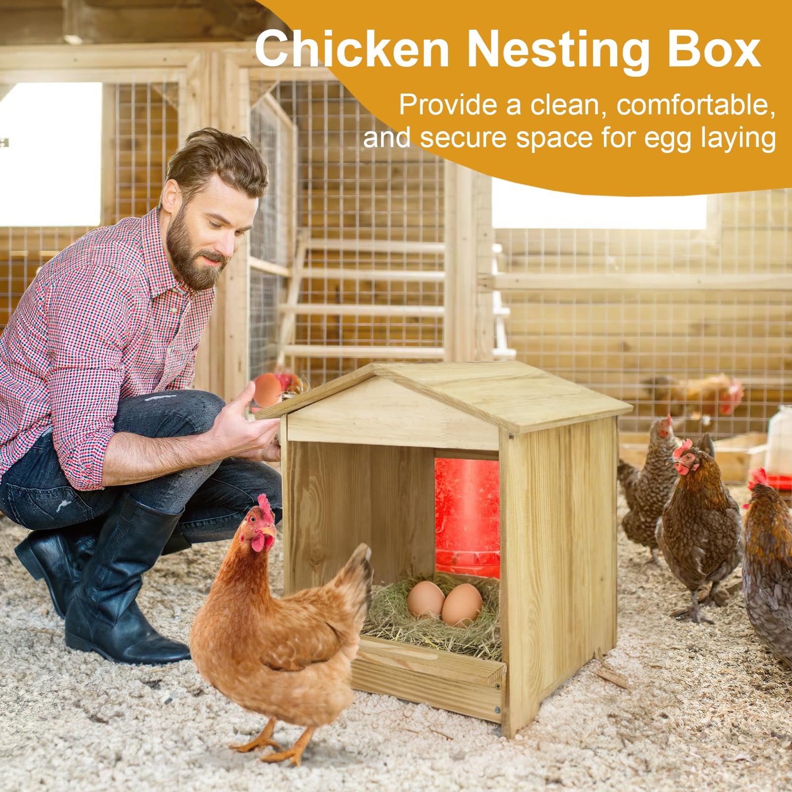 Caja nido para pollos, 3 compartimentos, montaje en pared, de madera, para gallinero, fácil de montar y versátil para gallinas, patos, pollos