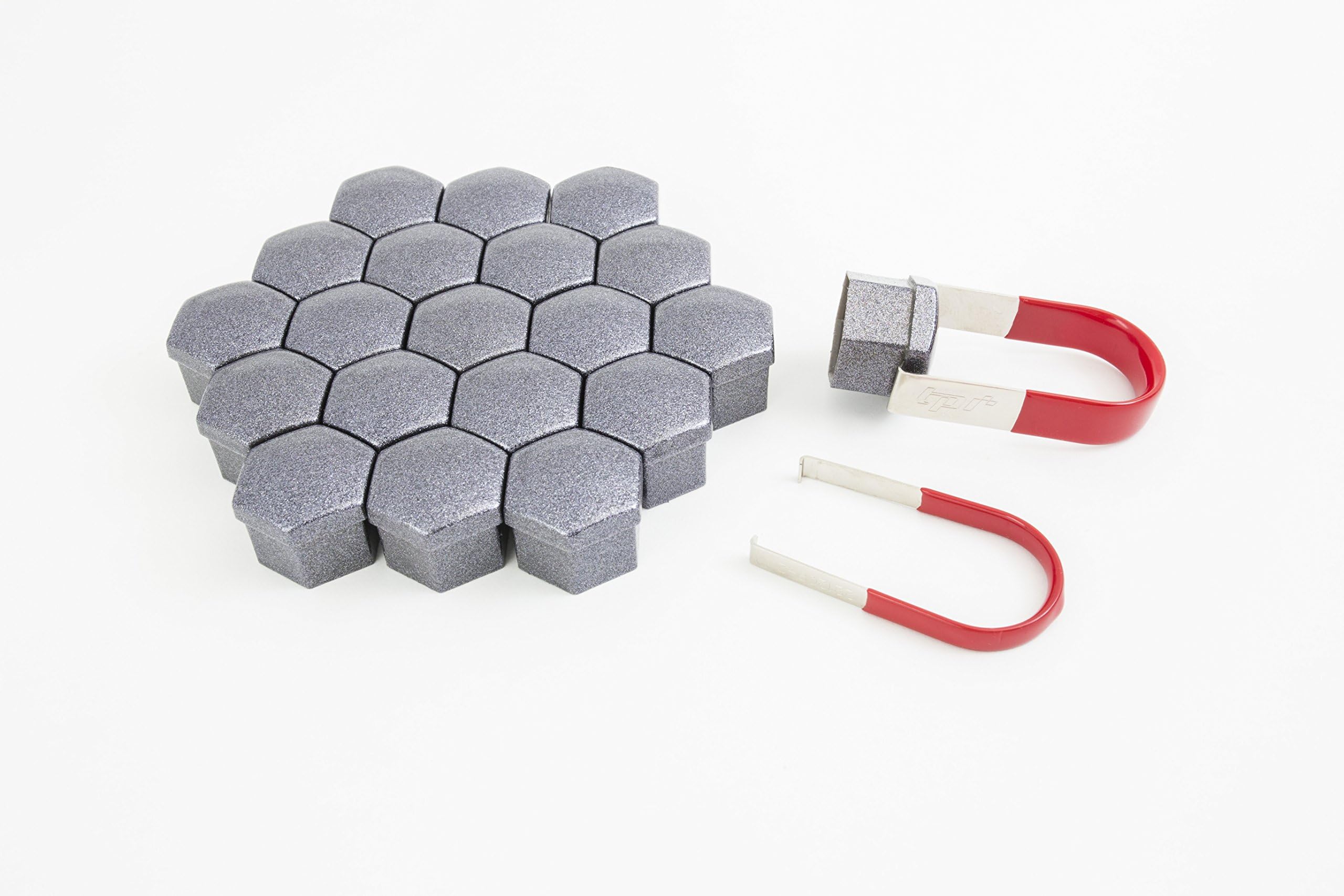 TPI (20pcs) 19mm Glitter Black Chrome Lug Nut Lug Bolt Cap Covers, C192418ABS/GBC, Includes Extraction Puller Tool ~