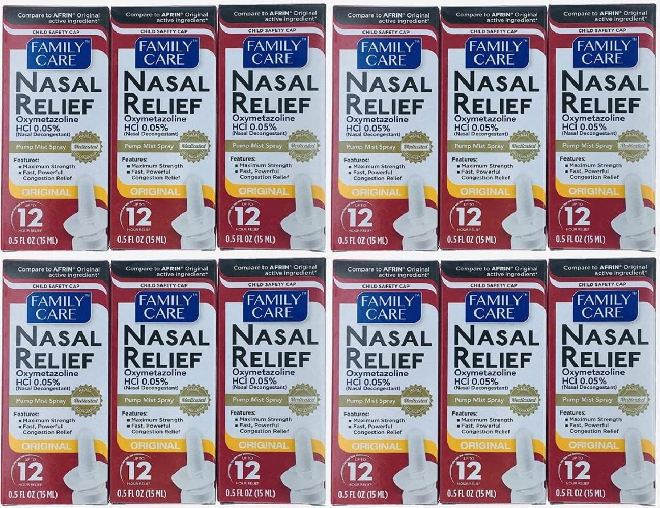 (12 pack) Nasal Relief Spray, 12 hour Pump Mist (Oxymetazoline HCL) 0.5 fl oz