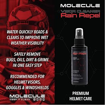 Molecule Helmet Care Kit | Premium Helmet Care | Includes Anti-Fog, Cleaner Polish, Helmet Refresh, and Rain Repel | Cleans and Details Helmets, Visors, and Goggles | 4 Ounces (1 Kit)