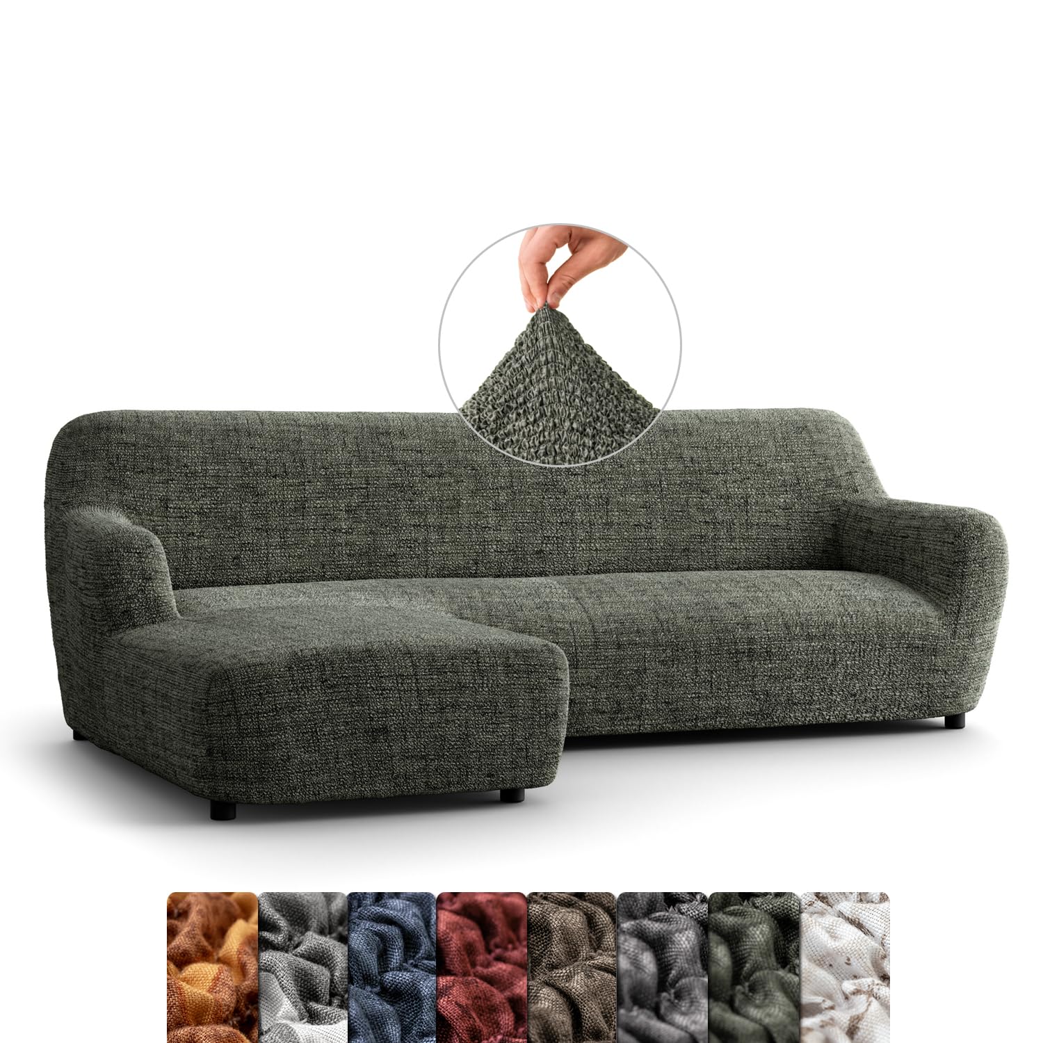 Menotti Vittoria Green L Shape Sofa Cover - Sectional Covers - L Shape Couch Cover - Soft Fabric Slipcovers - 1-Piece Form Fit Stretch Furniture Slipcover - Microfibra Printed - (L-Shape Left)