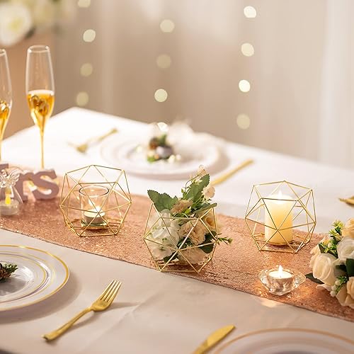 Miniatura 2 de Portavelas geométricos dorados  Acentos votivos para velas de té decorativas para el hogar, estante de mesa, mantel moderno, decoración geográfica,