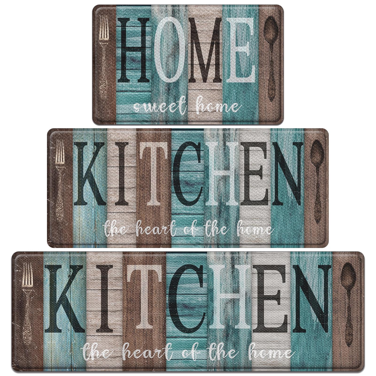 Arttown Anti-Fatigue Kitchen Rug Set of 3, Waterproof Non-Slip, Vintage