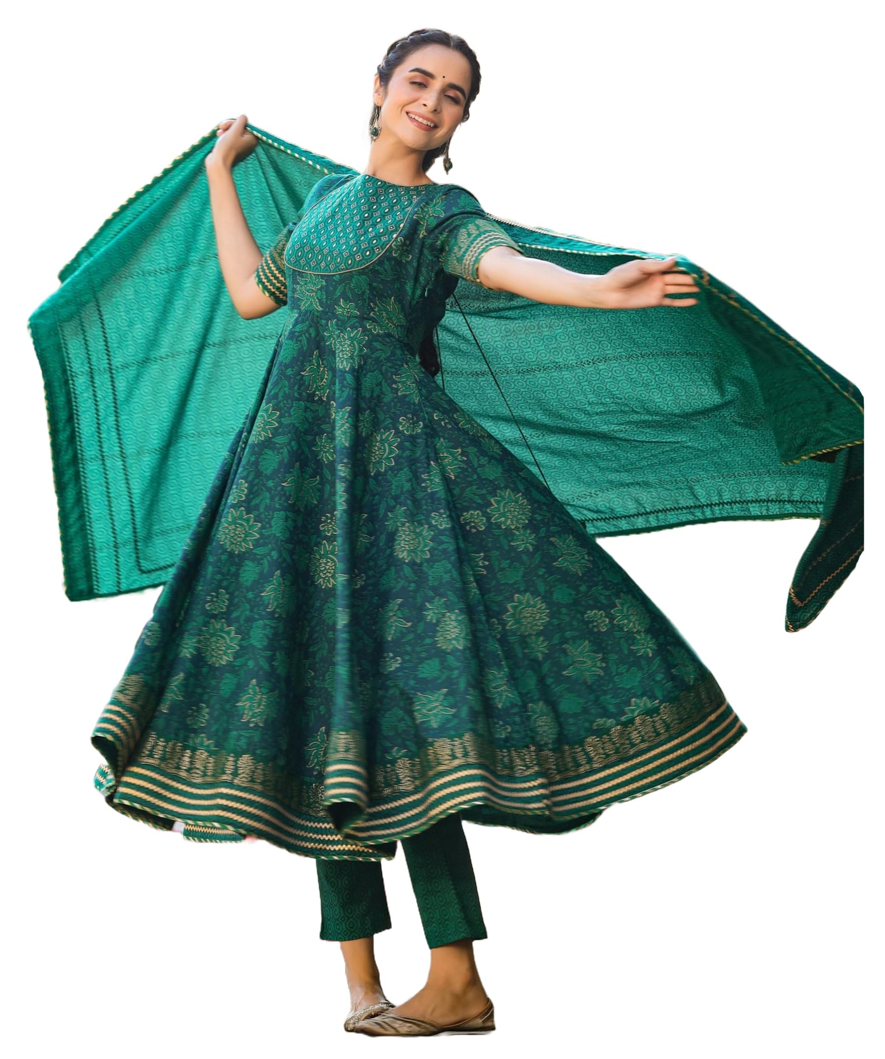gosriki Women's Rayon Blend Printed Anarkali Kurta with Pant & Dupatta-picture-49