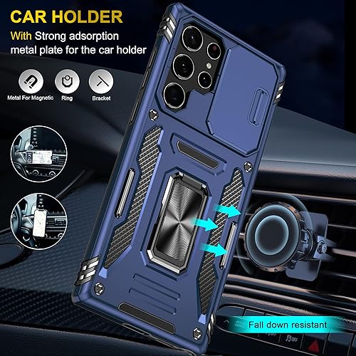 Miniatura 6 de Funda protectora para Samsung Galaxy S22 Ultra, funda protectora de grado militar con soporte de anillo de metal mejorado, con funda para cámara