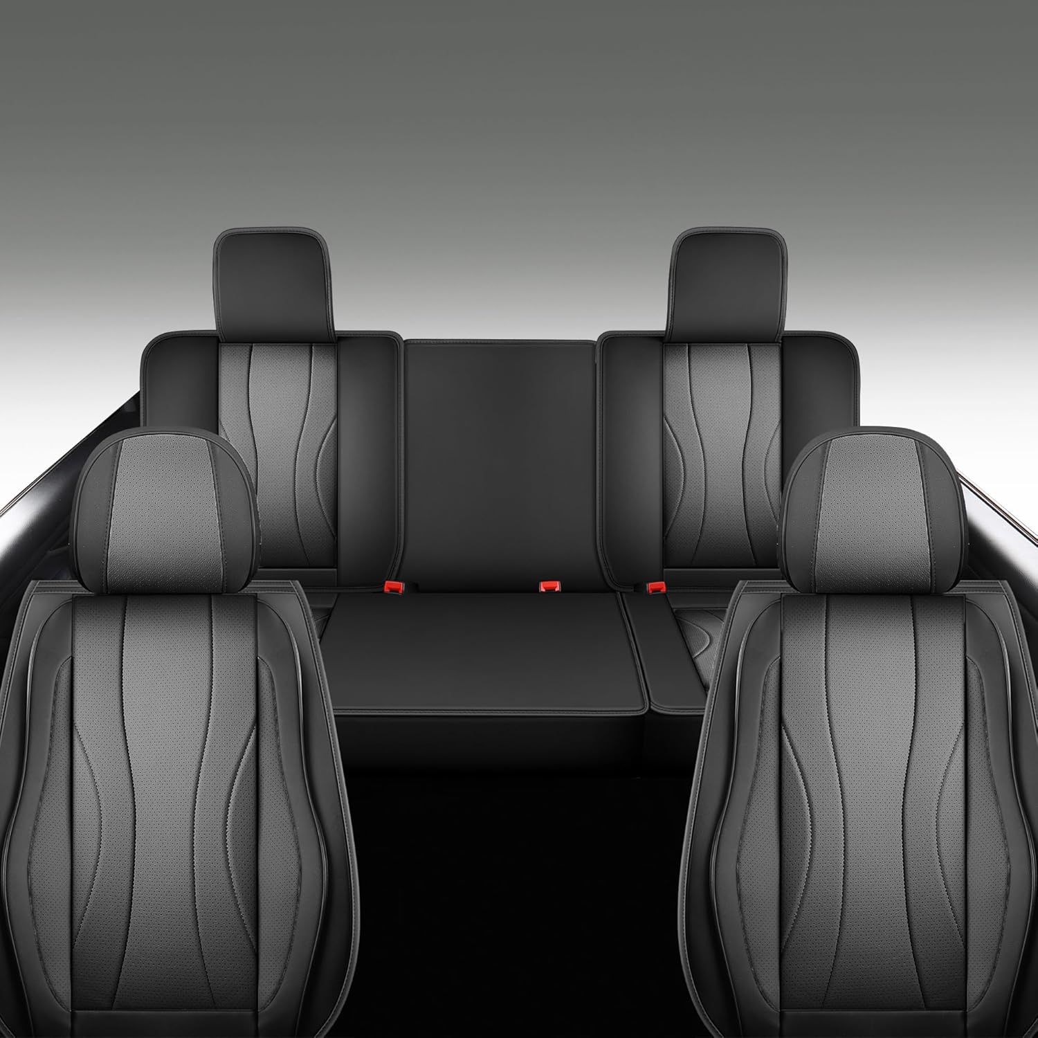 LINGVIDO Waterproof Faux Leather Seat Covers Compatible with 2009-2024 Dodge Ram 1500 2500 3500 Seat Cushion Protector Truck Pickup Crew Quad Cab with Split Bench 40/60(Full Set Flat Back, Black)