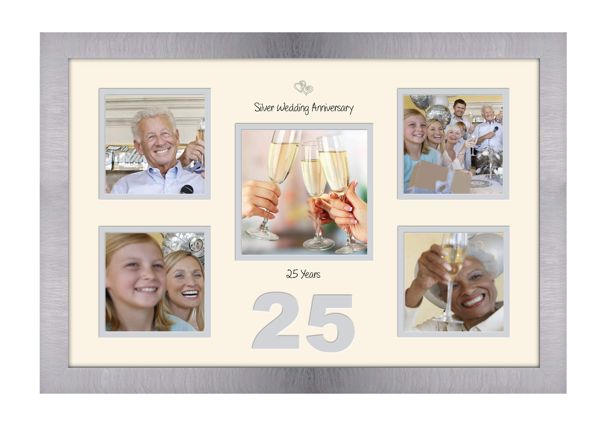 Photos In A Word Brushed Silver Finish Frame Cream Mount Grey Inside 25Th Anniversary Photo Frame Silver Wedding 4X4 X4 And 5X5 974D (Brushed Silver Finish Frame Cream Mount Grey Inside)