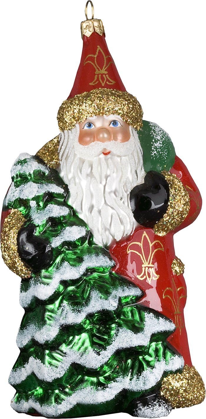 Ino Schaller Blown Glass Evergreen Red Santa Ornament by Joy To The World Collectibles