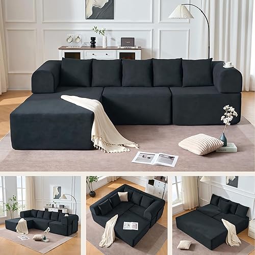 Sofá modular de 106 pulgadas con diván en forma de L, moderno sofá modular Cloud con asiento profundo, cómodo sofá comprimido de terciopelo sin