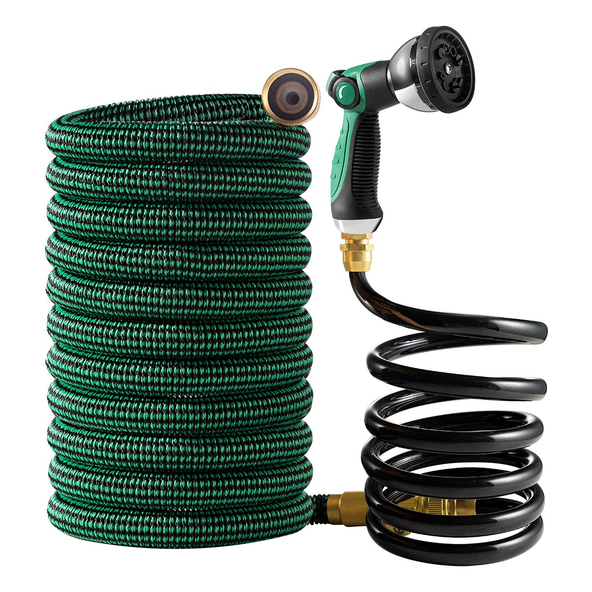 SIDEFACE Garden Hose 25ft + 5ft Expandable Hose & 7ft Coil Hose, 2 in 1 Water Hose with 10 Function Hose Nozzle, Leakproof 3 Layers Latex Core Flexible Expanding Hose, 3/4" Solid Brass Fittings Hose