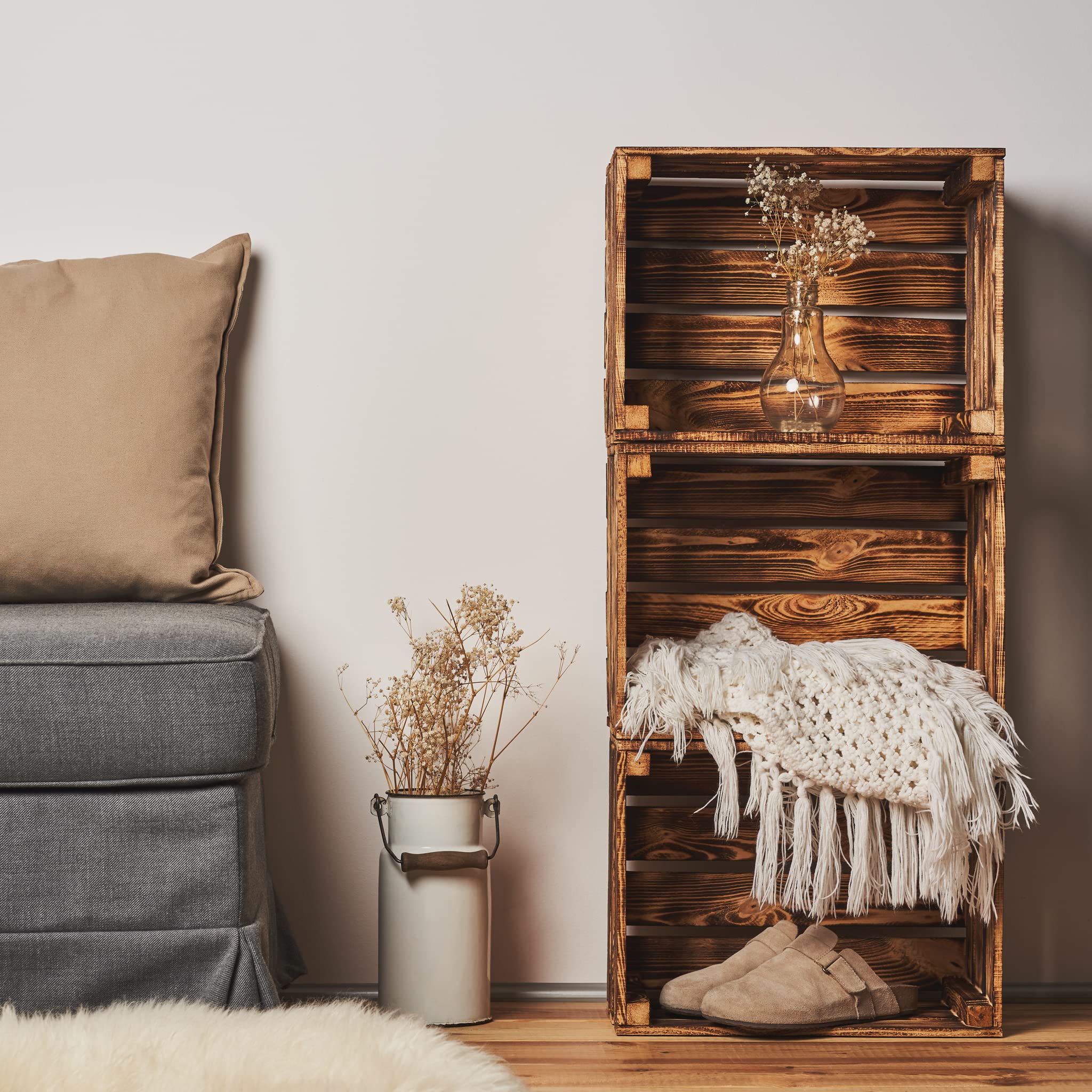 Cakla Holzkiste Vintage 3 Stück XL 50x40x30 - Dekorative Holzkisten für Gegenstände - Geschenkbox - Stilvoll und Elegant Kisten - Obstkisten - Weinkiste Holz