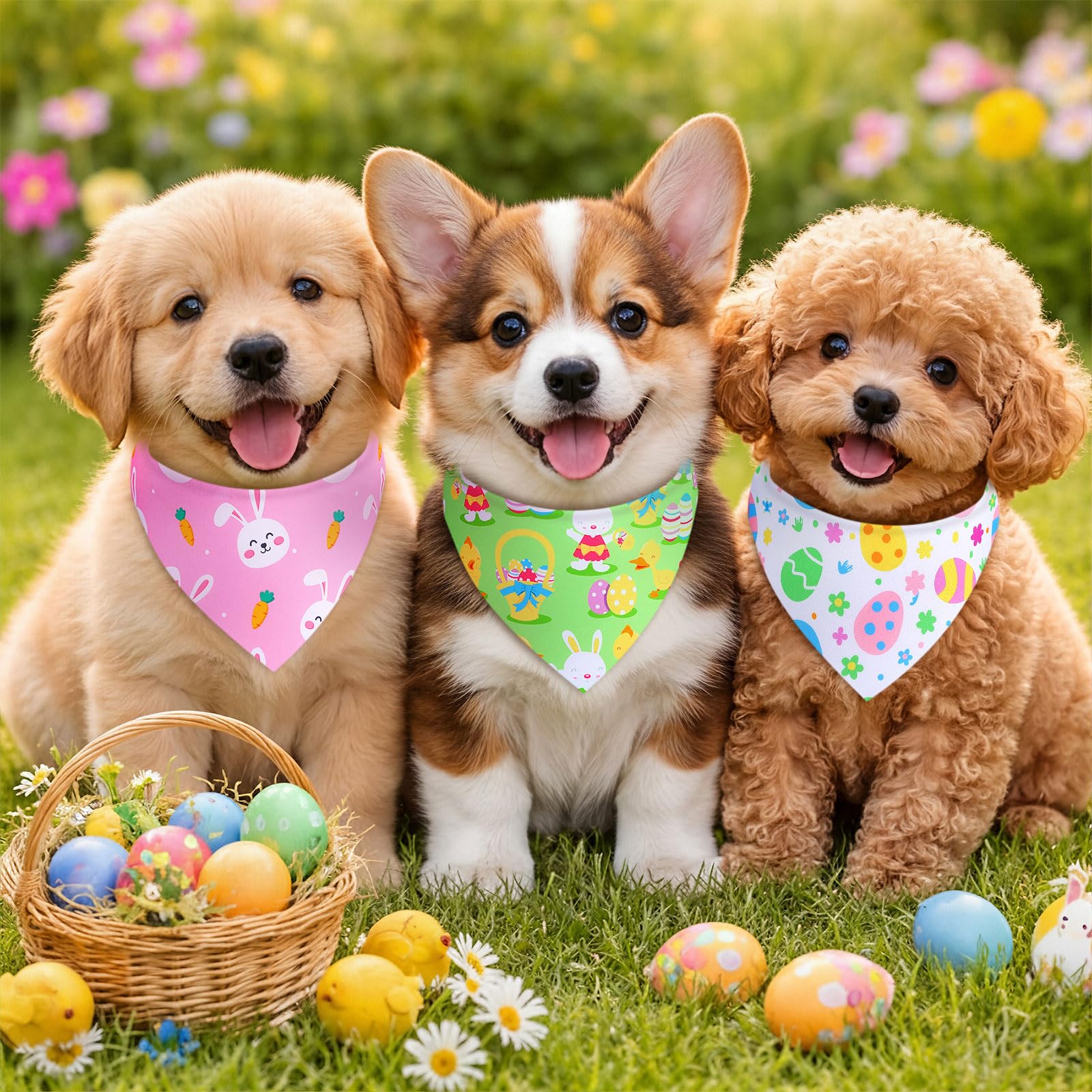 Sanwuta Lot de 100 bandanas de Pâques pour chien en vrac en forme d'œufs de lapin pour chiens, bavoirs triangulaires pour animal domestique, costume de Pâques, accessoires photo, accessoires pour