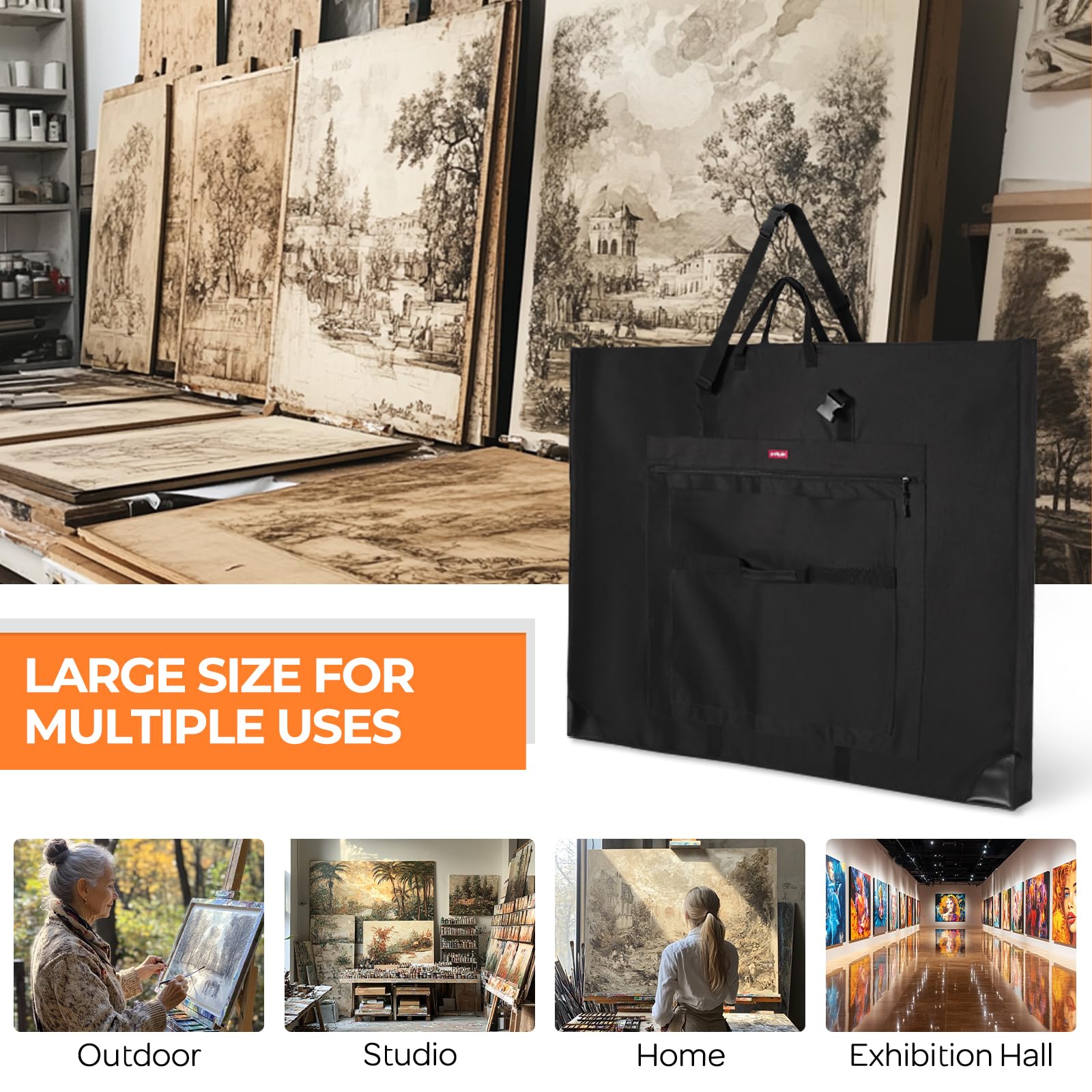Nicpro Ampia custodia a soffietto per arte, 81,3 x 106,7 cm, borsa grande per opere d'arte | Tracolla regolabile, tessuto 600D, angoli in pelle resistente, impermeabile, portfolio per schizzi su tela artistica