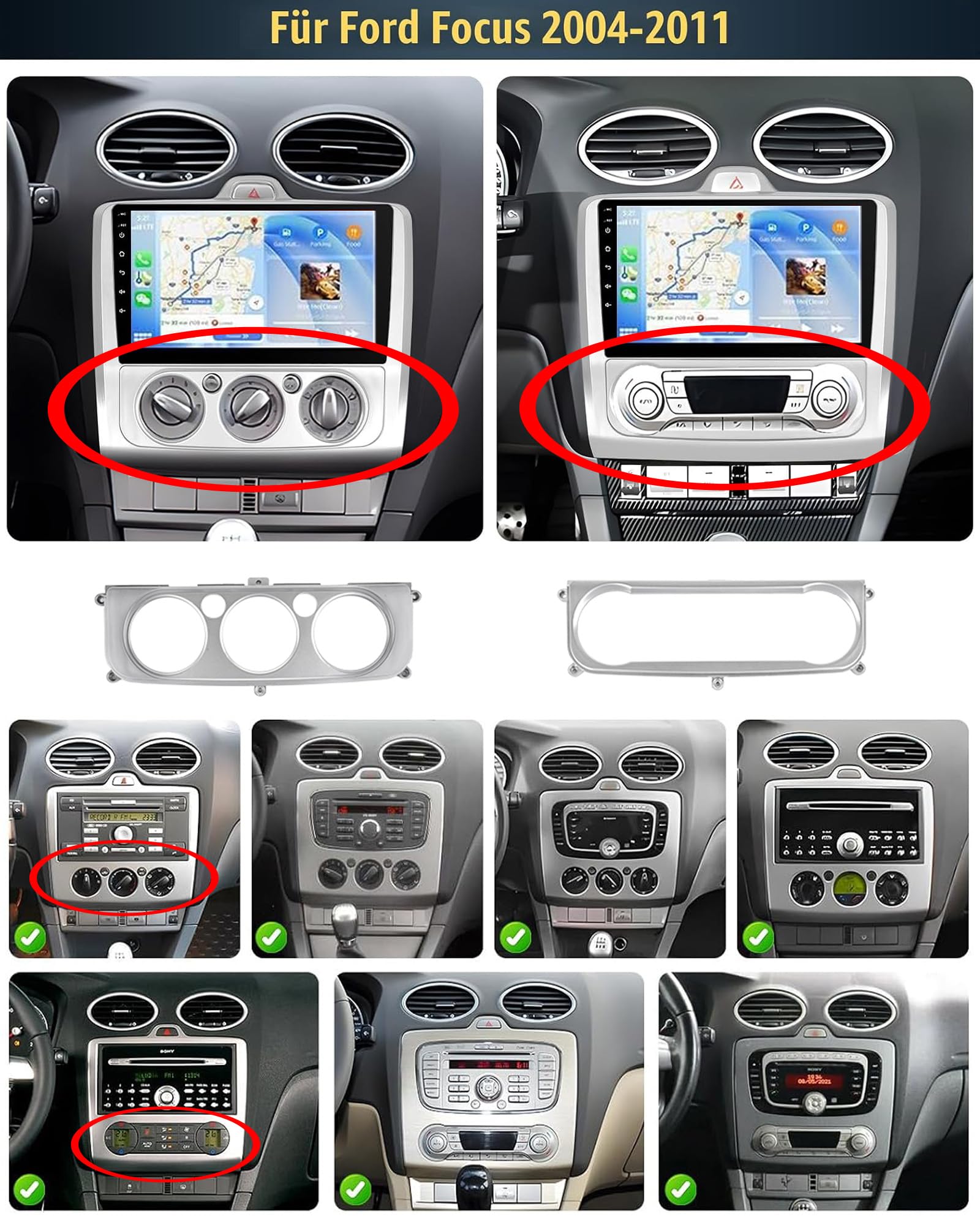 CAMECHO Autoradio pour Ford Focus Mk2 Mk3 (2004-11), écran Tactile 9 Pouces