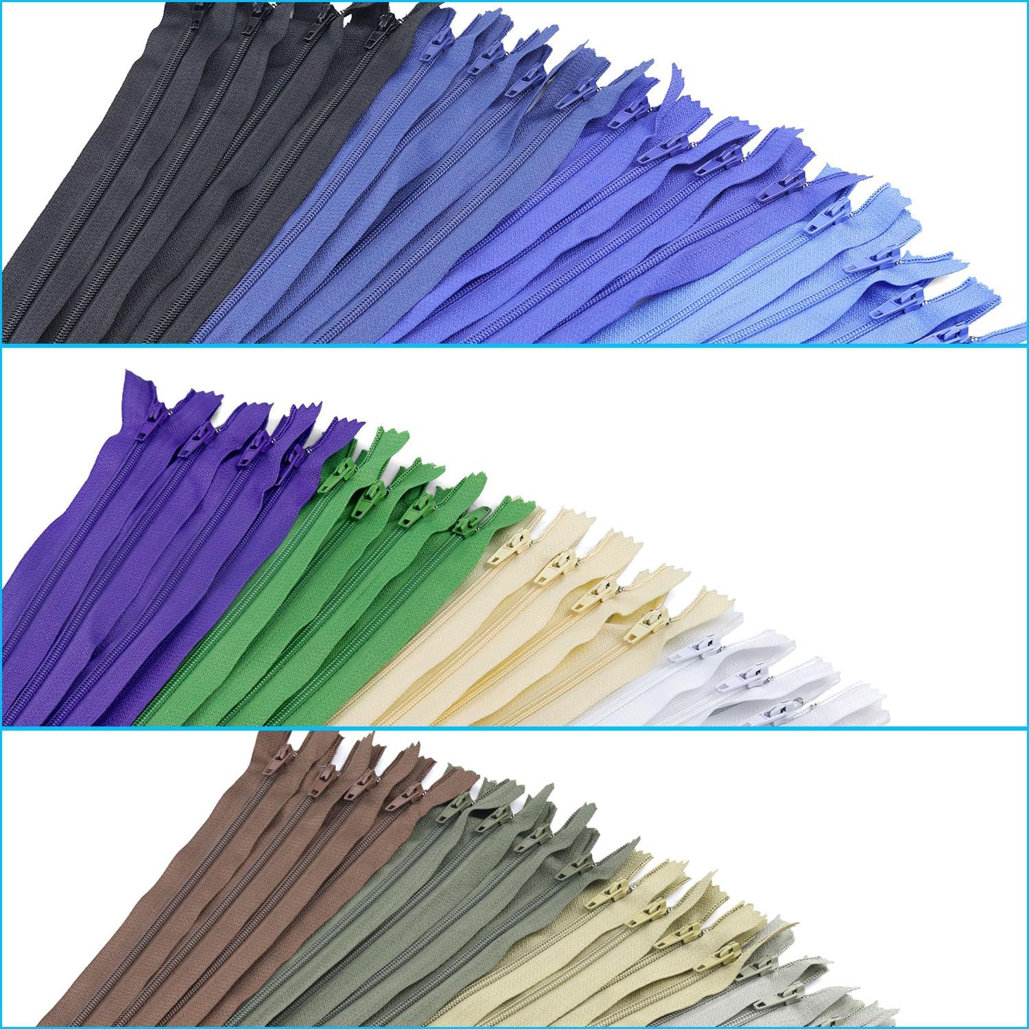 YZSIFRM Bulk Nylon Zippers for Sewing: 80 Pcs 30 inch Purses Zipper - Mixed Colors Zipper for Crafts