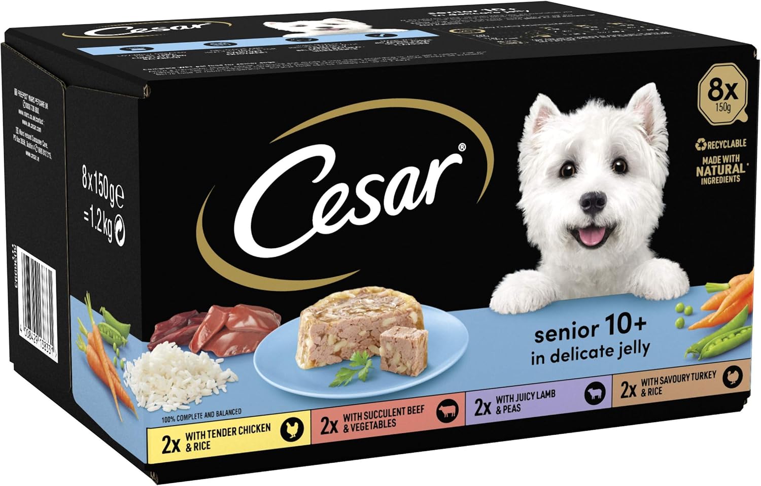 Cesar 10+ Wet Dog Food for Senior Dogs Tray with Chicken, Beef