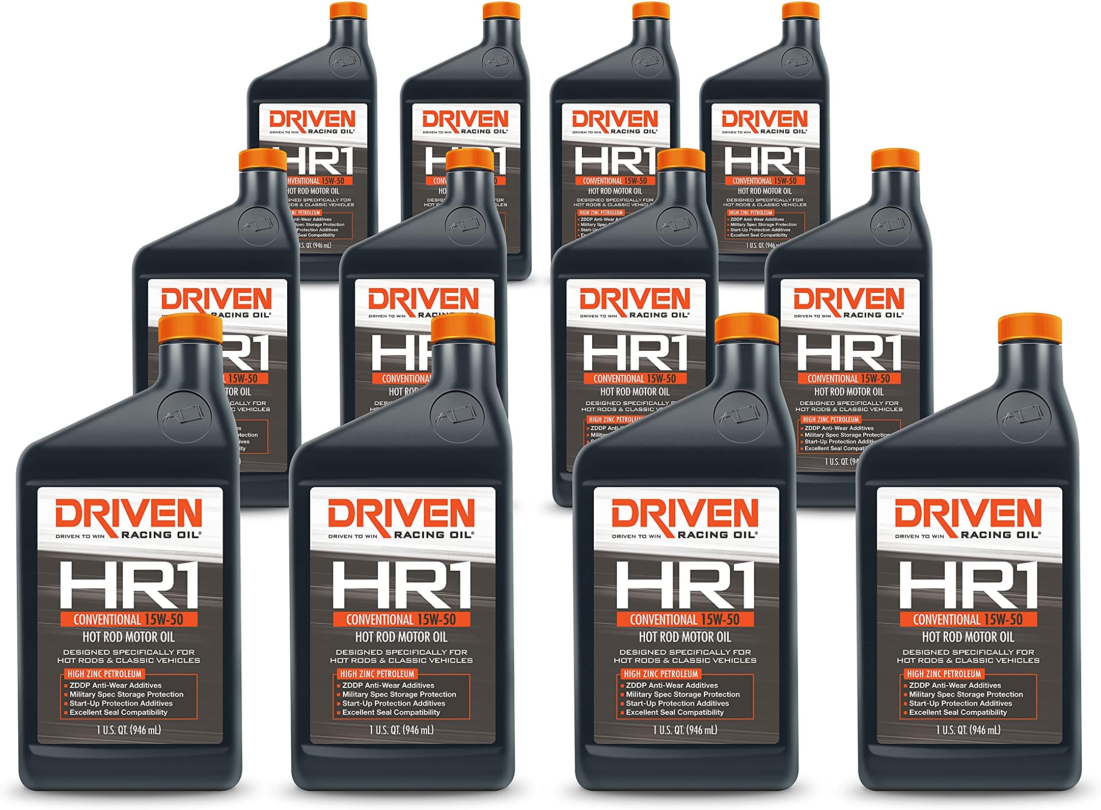 Driven Racing Oil Motor Oil, HR1, High Zinc, 15W50, Conventional, 1 qt Bottle, Set of 12