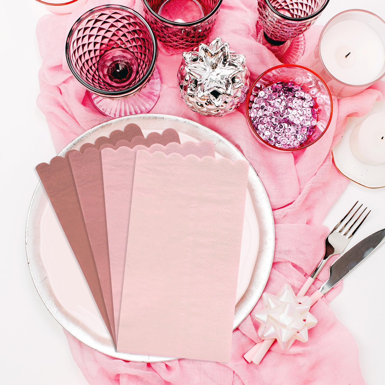 Whaline Lot de 200 serviettes jetables en papier pour invités - Serviettes de table décoratives pour mariage, fête prénuptiale, fête d'anniversaire, décoration de table - Rose poudré