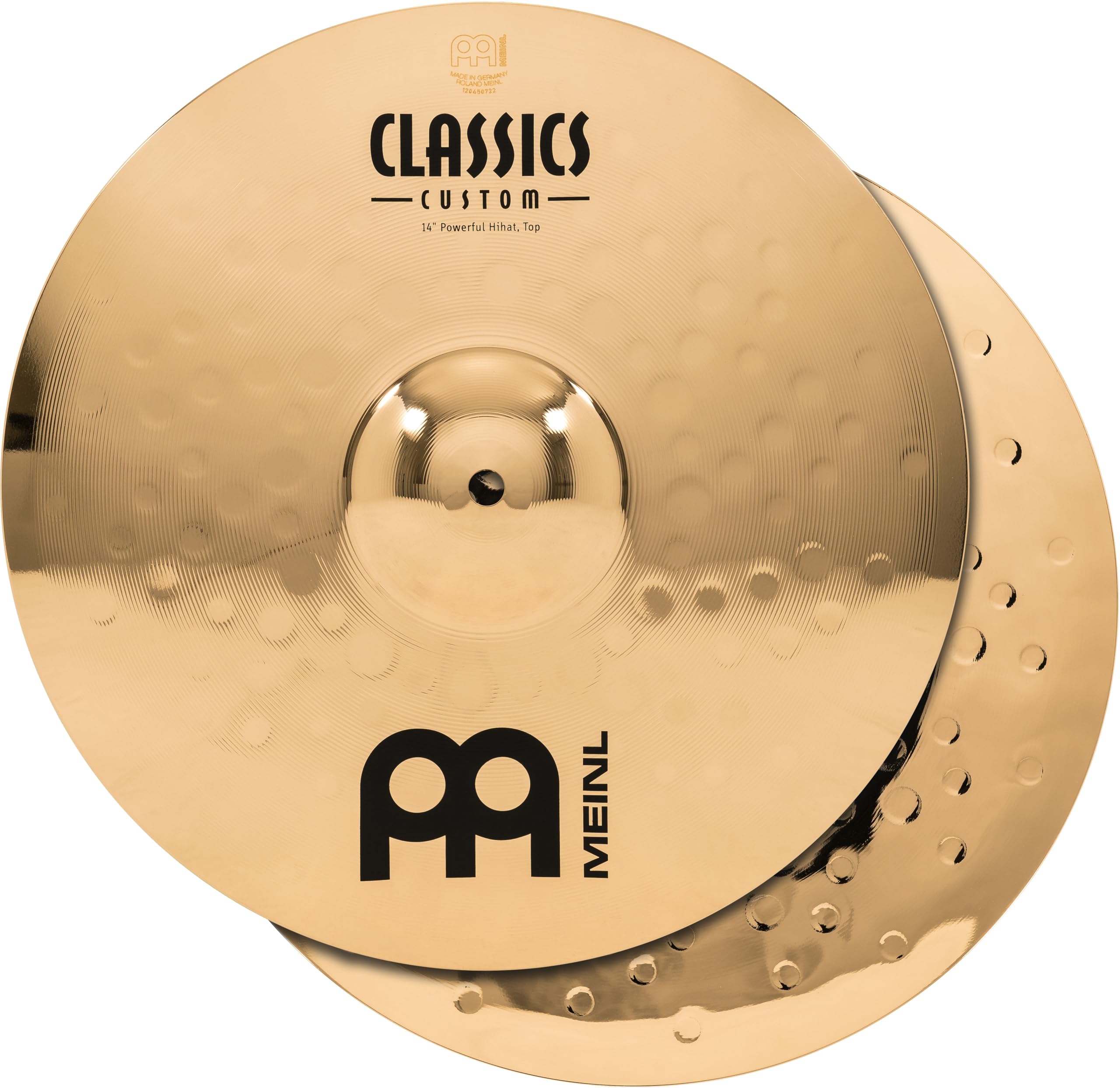 Meinl Cymbals Classics Custom Brilliant Piatto Powerful Hihat / Charleston 14 pollici (35,56cm) per Batteria - Coppia - Bronzo B12, Finitura Brillante, Prodotto in Germania (CC14PH-B)