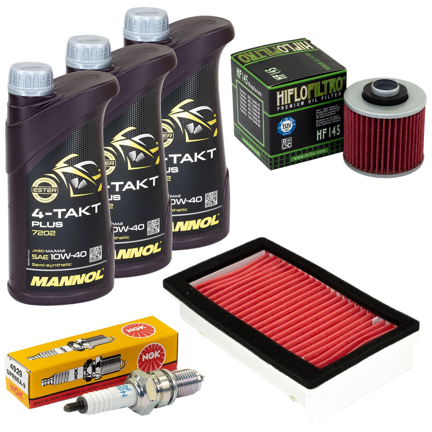 Wartungspaket Öl 3L + Luftfilter + Ölfilter + Zündkerze für Yamaha XT 600 XT600 XTZ 660 XTZ660 Baujahr 1990-1995