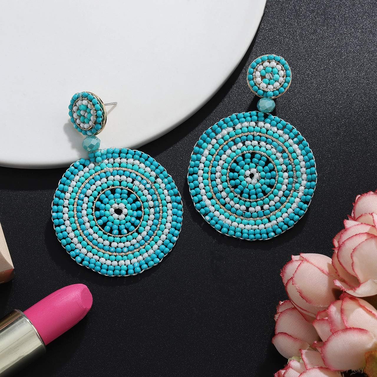 Beaded Drop Earrings for Women Handmade Colorful Beaded Earrings Boho Statement Beaded Dangle Earrings Summer Beach Jewelry Gifts - Image 3