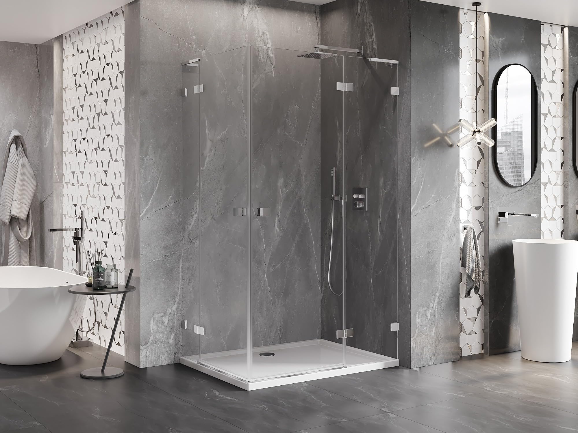 Mexen Lunar L Duo Box Doccia Porta Battente Destra 90x85 Trasparente Cromo
