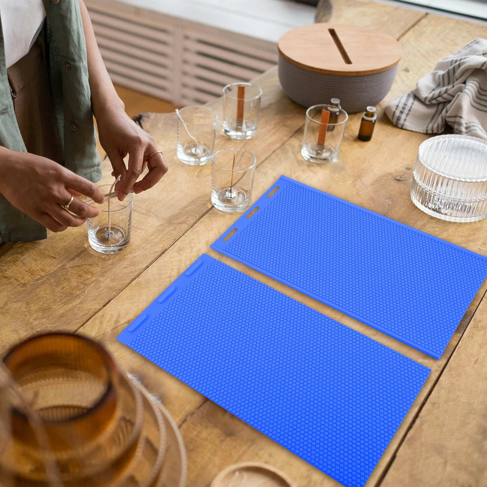 POPETPOP Molde de Silicona Flexible para Láminas de Panal Azul Molde Artesanal para Apicultura y Fabricación de Velas DIY Reutilizable y Fácil de Limpiar para Manualidades