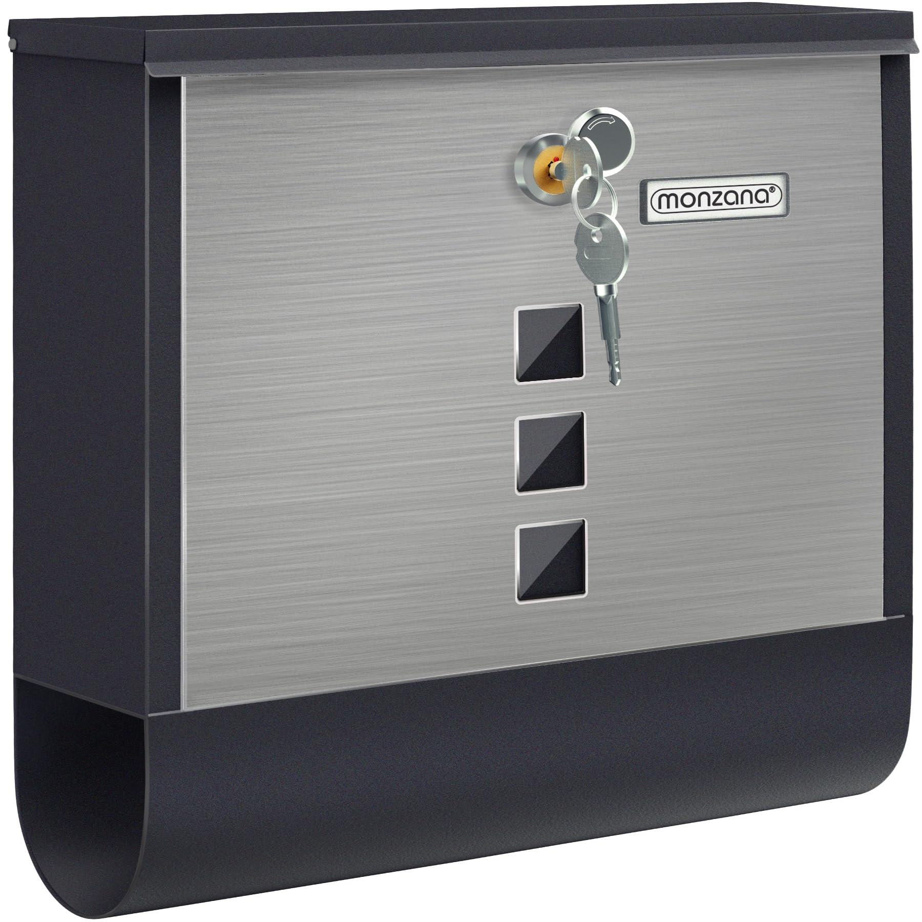 Monzana® Design Briefkasten Silber mit Zeitungsfach Sichtfenster Namensschild drehbare Abdeckung Kreuzschloss 2 Schlüssel Postkasten