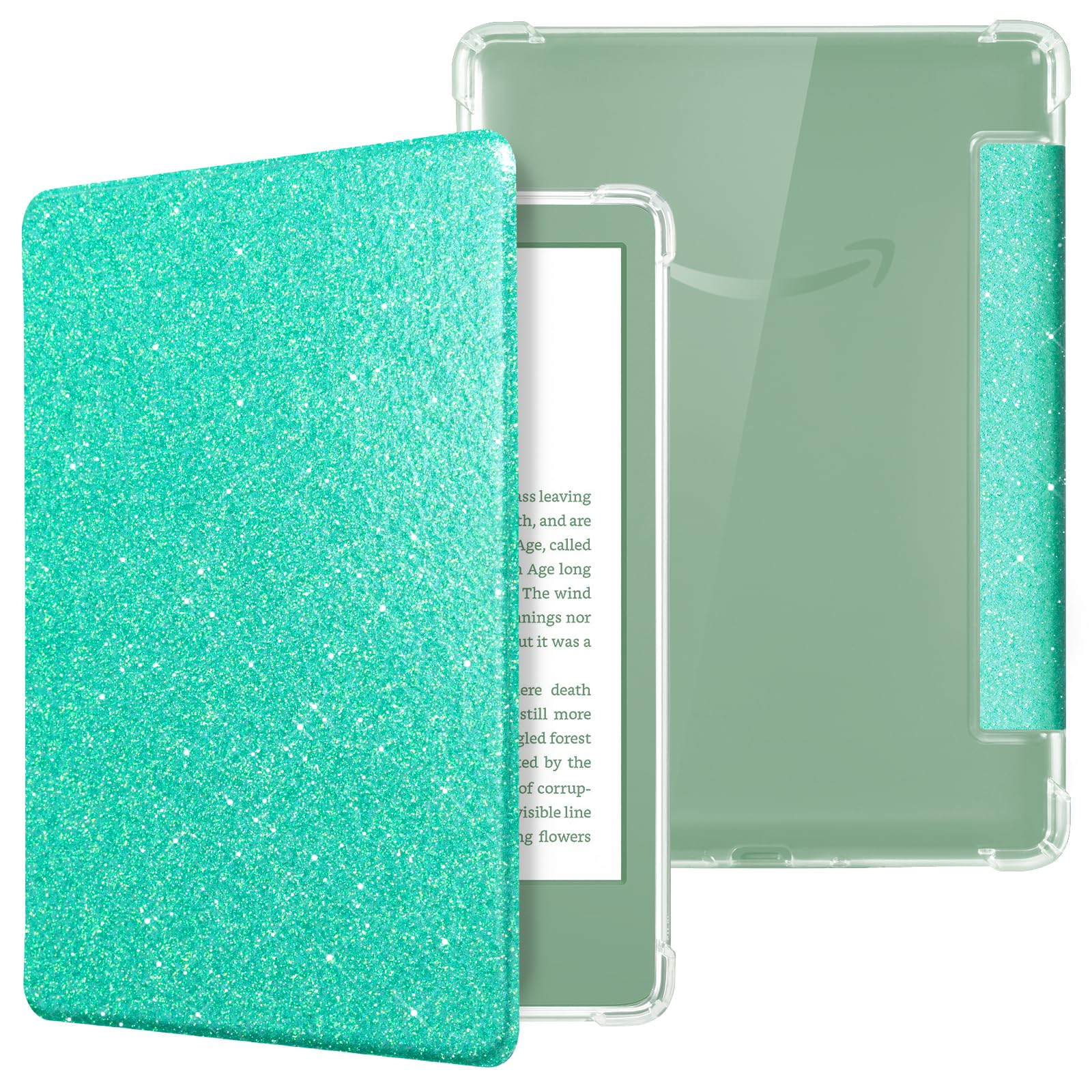 CoBak Case for 6" Kindle 11th Gen (2024 and 2022 Release) - Ultra Slim Transparent Clear TPU Back Shell Protective Cover with Auto Wake/Sleep for Kindle 11th Generation 2024 Release, Glitter SageGreen